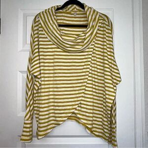 Kori America Stripe Print Tulip Split Hemline Cowl Neckline Shirt Top
